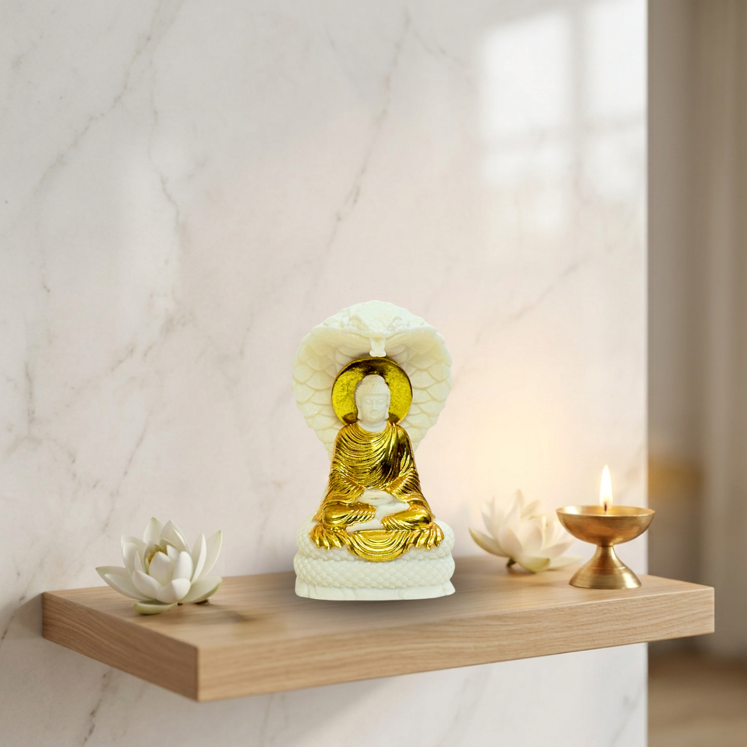 White & Gold Matte Finish Buddha Idol 4.5 Inch Decorative Statue