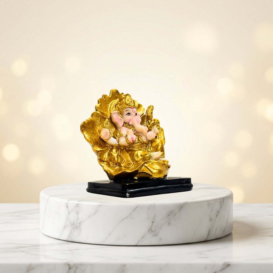 Gold & White Matte Finish Ganesha Idol 4 Inch Decorative Statue