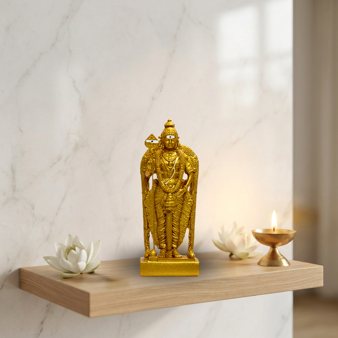 Gold Matte Finish Murugan Idol 4.5 Inch Decorative Divine Statue