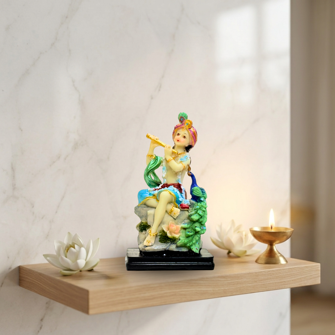 Multicolor Matte Finish Krishna Idol 5 Inch Decorative Statue