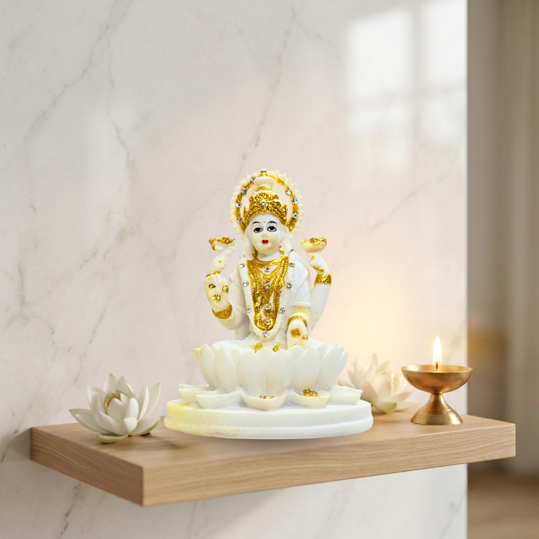White & Gold Matte Finish Buddha Idol 4 Inch Decorative Statue
