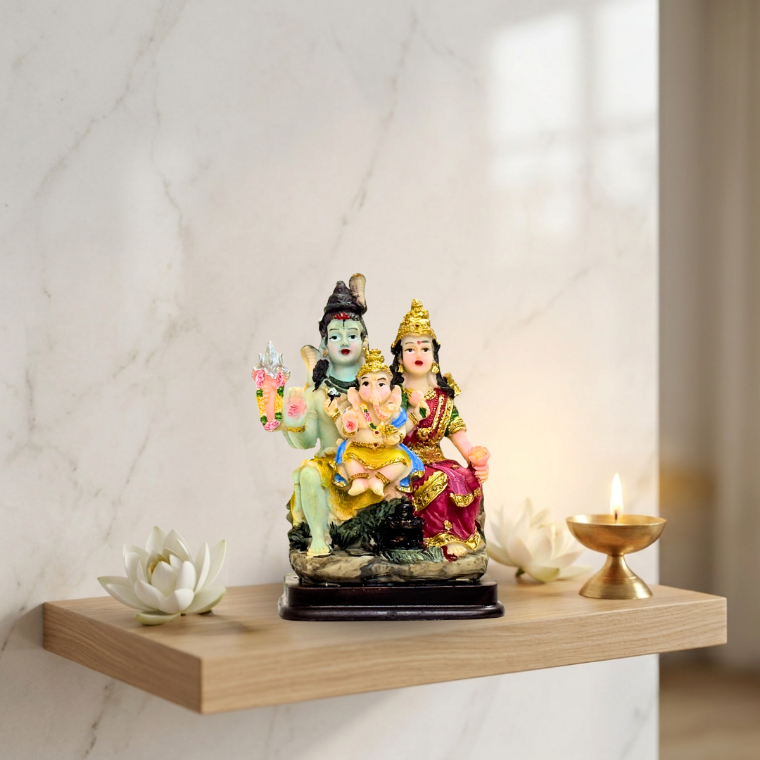 Multicolor Matte Finish Shiva Family Idol 5 Inch Decorative Statue